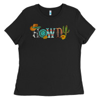 Black howdy with cowboy hat and cactus Ladies Tee - Artiststas