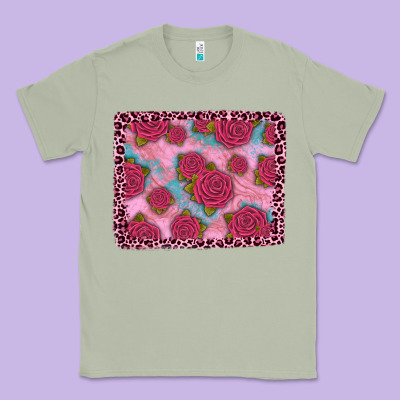 Pink Rose Leopard Background Classic Tee Designed By Jahusdesignshop