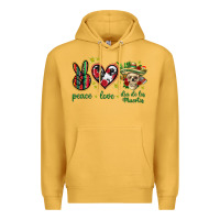 Mustard Peace love dia de los muertos Mexico Premium Hoodie - HowdyJamesFarm