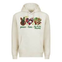 Oatmeal Heather Peace love dia de los muertos Mexico Premium Hoodie - HowdyJamesFarm