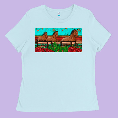 Horses Roses Ann Cactuses License Plate Ladies Tee Designed By Artiststas