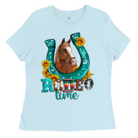 Baby Blue horseshoe rodeo time Ladies Tee - Artiststas