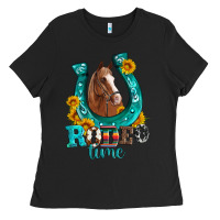 Black horseshoe rodeo time Ladies Tee - Artiststas