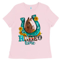 Bubblegum Pink horseshoe rodeo time Ladies Tee - Artiststas