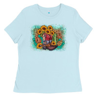 Baby Blue cowboy boots sunflower Ladies Tee - AdoDesignShop