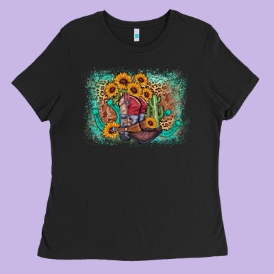 Cowboy Boots Sunflower Ladies Tee Designed By Adodesignshop