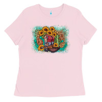 Bubblegum Pink cowboy boots sunflower Ladies Tee - AdoDesignShop