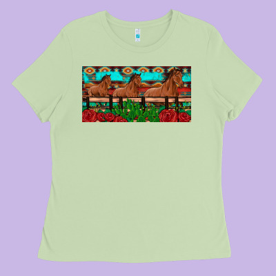 Horses Roses Ann Cactuses License Plate Ladies Tee Designed By Artiststas