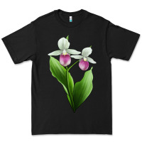Black Pink And White Lady's Slipper Flower Illustrations Premium Tee - LillyAllenDesigns