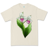Bone Pink And White Lady's Slipper Flower Illustrations Premium Tee - LillyAllenDesigns