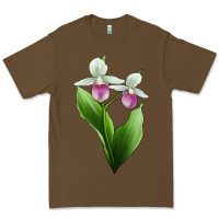 Cacao Pink And White Lady's Slipper Flower Illustrations Premium Tee - LillyAllenDesigns