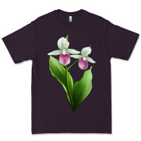 Plum Pink And White Lady's Slipper Flower Illustrations Premium Tee - LillyAllenDesigns