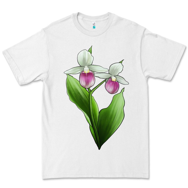 Pink And White Lady's Slipper Flower Illustrations Premium Tee by LillyAllenDesigns | Teevron