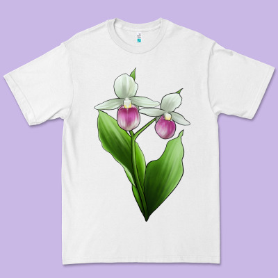 Pink And White Lady's Slipper Flower Illustrations Premium Tee Designed By Lillyallendesigns