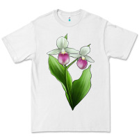 White Pink And White Lady's Slipper Flower Illustrations Premium Tee - LillyAllenDesigns