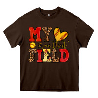 Chocolate Brown my heart is on that field softball Heavy Core Tee - AdoDesignShop