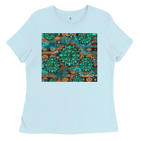 Baby Blue gemstone turquoises aztec leopard cowhide Ladies Tee - Artiststas
