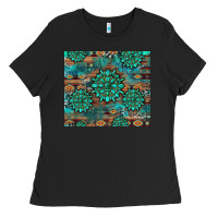 Black gemstone turquoises aztec leopard cowhide Ladies Tee - Artiststas