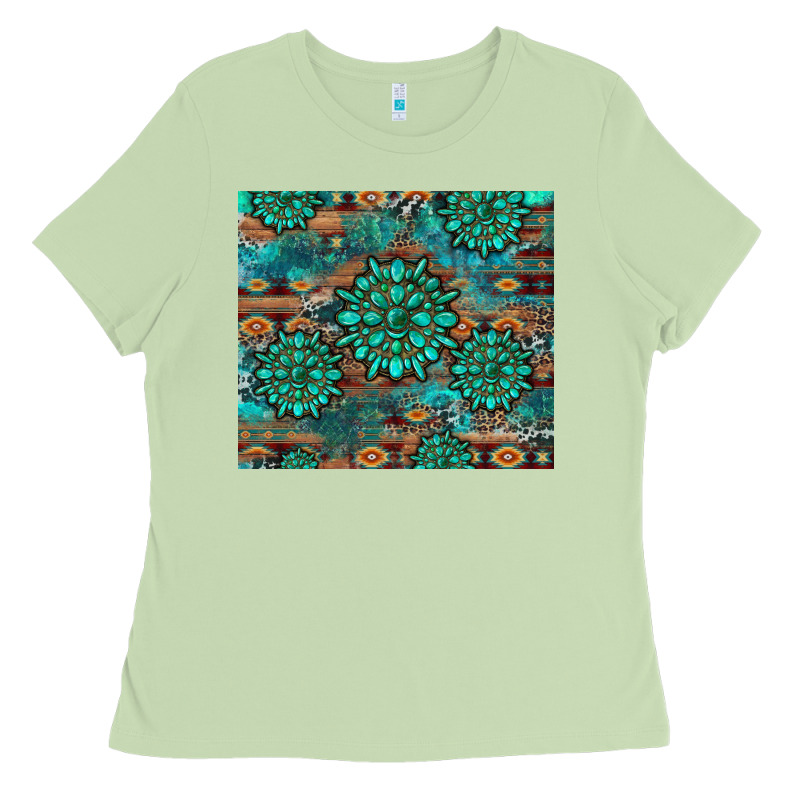 Gemstone Turquoises Aztec Leopard Cowhide Ladies Tee by Artiststas | Teevron