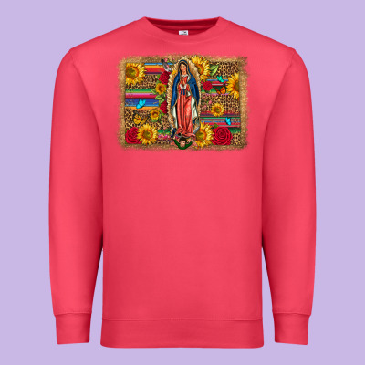 Our Lady Of Guadalupe Glitter Leopard Flowers Premium Sweatshirt Designed By Fadigitalartstudio