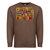 Chestnut Our Lady Of Guadalupe Glitter Leopard Flowers Premium Sweatshirt - FaDigitalArtStudio