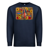 Navy Our Lady Of Guadalupe Glitter Leopard Flowers Premium Sweatshirt - FaDigitalArtStudio
