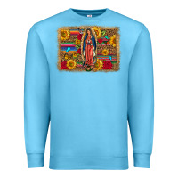 Ocean Blue Our Lady Of Guadalupe Glitter Leopard Flowers Premium Sweatshirt - FaDigitalArtStudio