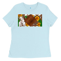 Baby Blue baby goats and sunflower and cactus with cowhide license plate Ladies Tee - Artiststas