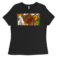 Baby Goats And Sunflower And Cactus With Cowhide License Plate Ladies Tee | Teevron