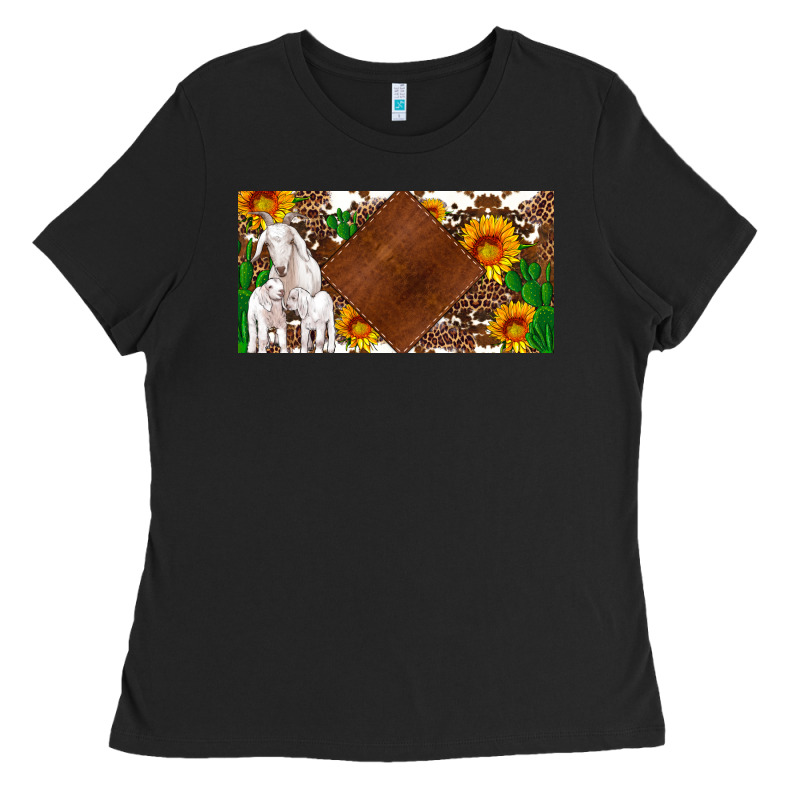 Baby Goats And Sunflower And Cactus With Cowhide License Plate Ladies Tee by Artiststas | Teevron
