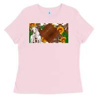 Bubblegum Pink baby goats and sunflower and cactus with cowhide license plate Ladies Tee - Artiststas