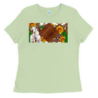 Matcha baby goats and sunflower and cactus with cowhide license plate Ladies Tee - Artiststas