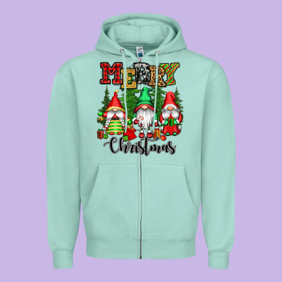 Merry Christmas Gnomes Zipper Hoodie Designed By Cowgirlartshop