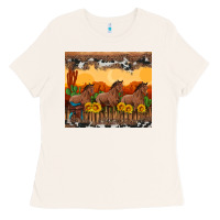Bone western horses and  sunset with sunflowers Ladies Tee - Artiststas