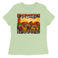 Matcha western horses and  sunset with sunflowers Ladies Tee - Artiststas
