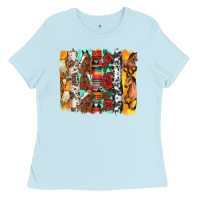Baby Blue western horses roses and bullskulls wıth cowhide amd serape brushstro Ladies Tee - Artiststas