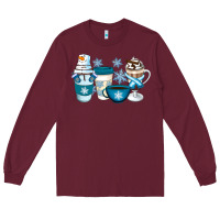 Burgundy Winter Coffee Cups Long Sleeve Tee - Artiststas