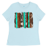 Baby Blue western cowhide wood and turquoise glitter brushstrokes Ladies Tee - Artiststas
