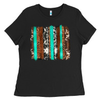 Black western cowhide wood and turquoise glitter brushstrokes Ladies Tee - Artiststas