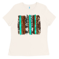 Bone western cowhide wood and turquoise glitter brushstrokes Ladies Tee - Artiststas