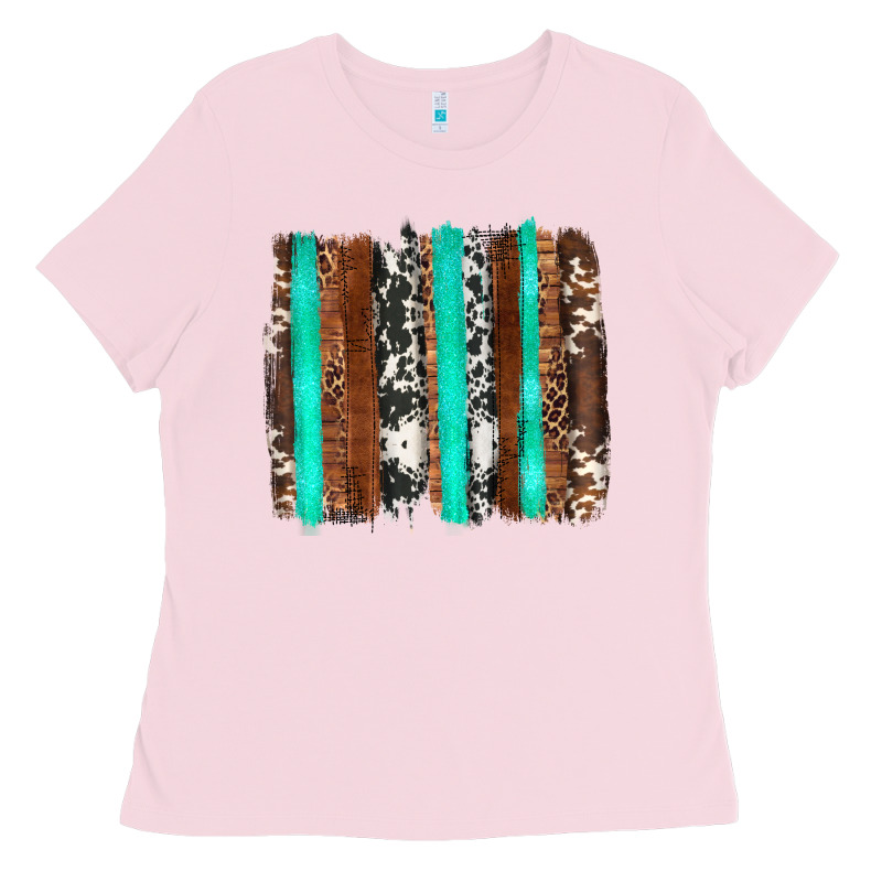 Western Cowhide Wood And Turquoise Glitter Brushstrokes Ladies Tee by Artiststas | Teevron