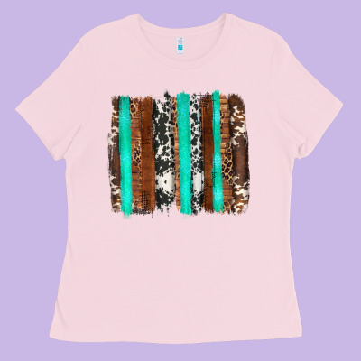 Western Cowhide Wood And Turquoise Glitter Brushstrokes Ladies Tee Designed By Artiststas