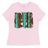 Bubblegum Pink western cowhide wood and turquoise glitter brushstrokes Ladies Tee - Artiststas