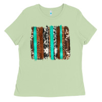 Matcha western cowhide wood and turquoise glitter brushstrokes Ladies Tee - Artiststas