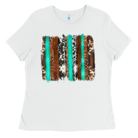 White western cowhide wood and turquoise glitter brushstrokes Ladies Tee - Artiststas