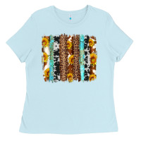 Baby Blue western cowhide leopard turquoise brushstrokes Ladies Tee - Artiststas