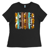 Black western cowhide leopard turquoise brushstrokes Ladies Tee - Artiststas