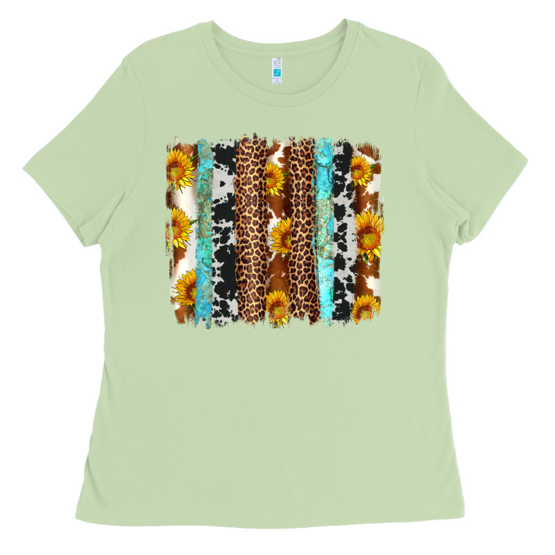 Western Cowhide Leopard Turquoise Brushstrokes Ladies Tee by Artiststas | Teevron