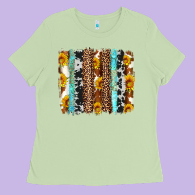 Western Cowhide Leopard Turquoise Brushstrokes Ladies Tee Designed By Artiststas