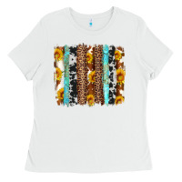 White western cowhide leopard turquoise brushstrokes Ladies Tee - Artiststas